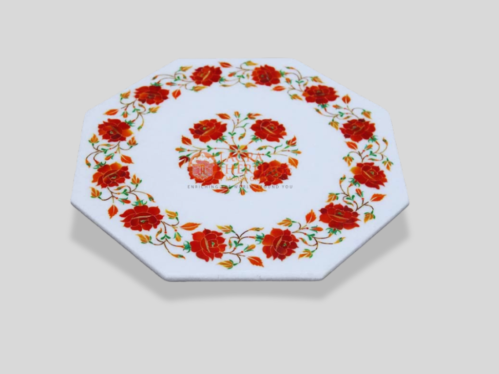 Marble Carnelian Floral Inlay Table Top